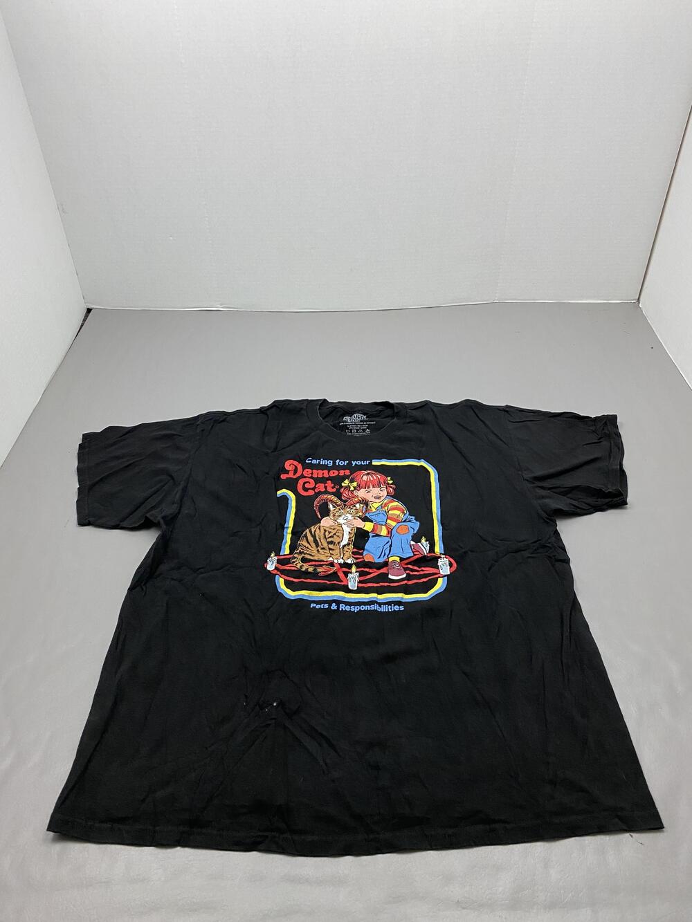 Steven Rhodes Shirt Mens 2XL Black Demon Cat Graphic Pets & Responsibilities